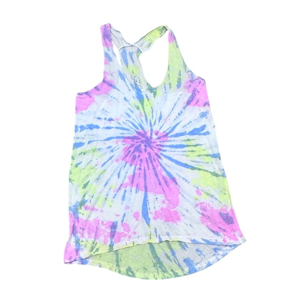 CHASER WHITE, PINK, YELLOW, BLUE TIE DYE RACERBACK TUNIC TANK TOP - Picture 7 of 11